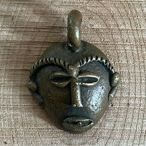 Vintage Primitive Tribal Mask Pendant Necklace Charm -